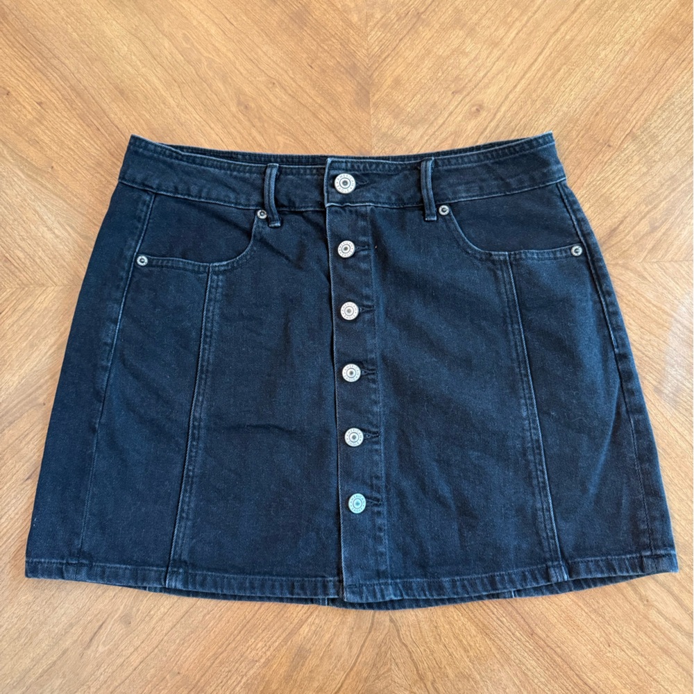 Preppy Fall Black Denim High Rise Mini Skirt American Eagle